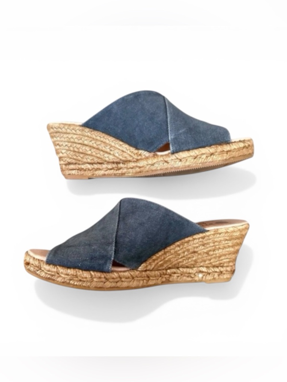 Eric Michael Denim Espadrille Wedge Mules Blue Size 40 US 9 9.5 Boho Coastal